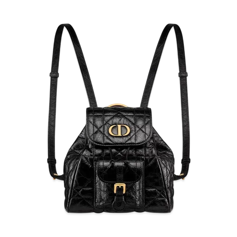 Dior Small Dior Caro Backpack Macrocannage Crinkled Calfskin "Black"