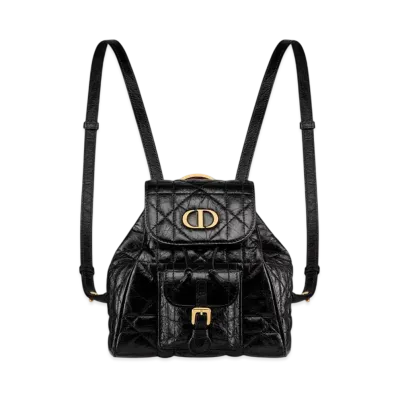 Dior Small Dior Caro Backpack Macrocannage Crinkled Calfskin "Black"