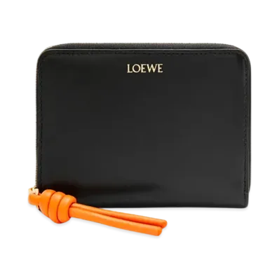 LOEWE Knot Compact Zip Around Wallet "Black/Bright Orange"