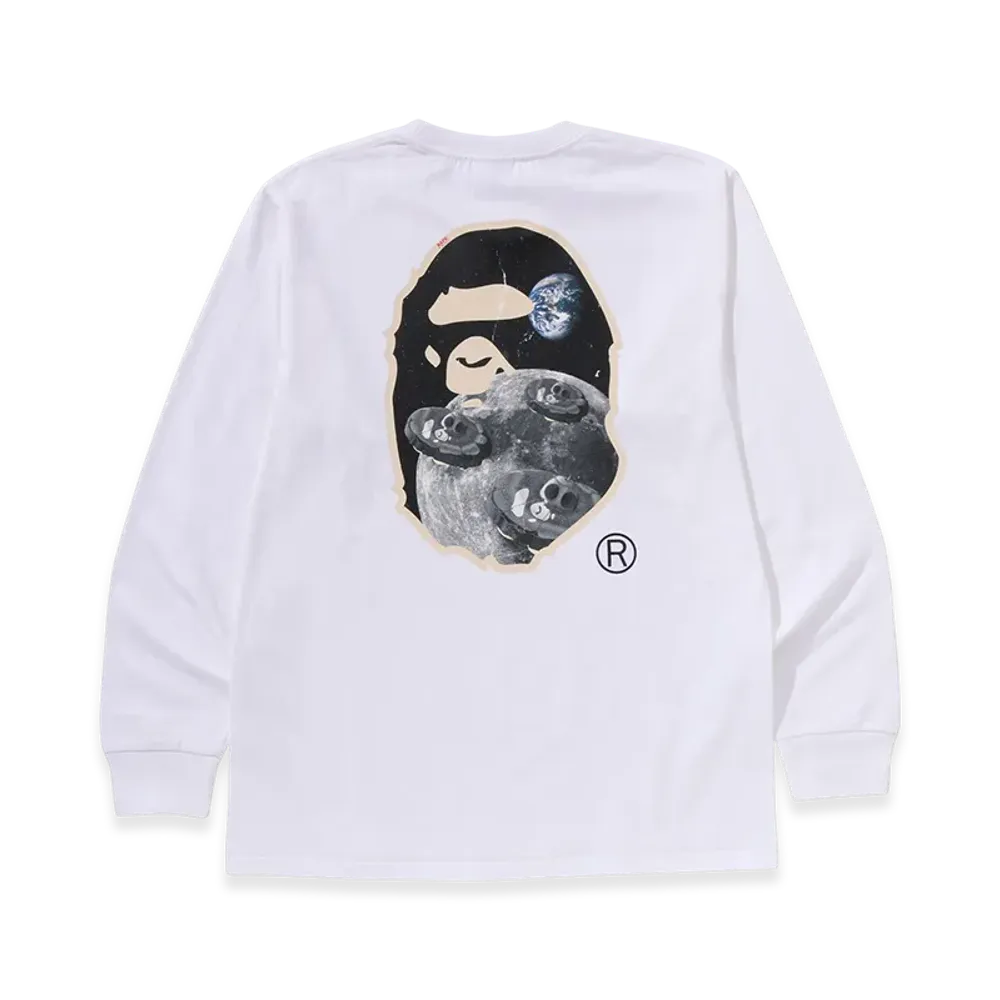 A BATHING APE Moon Ape Head Old Photo L/S Tee "White"