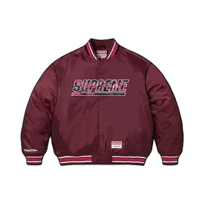 Supreme Mitchell & Ness Camo Logo Varsity Jacket "Burgundy"