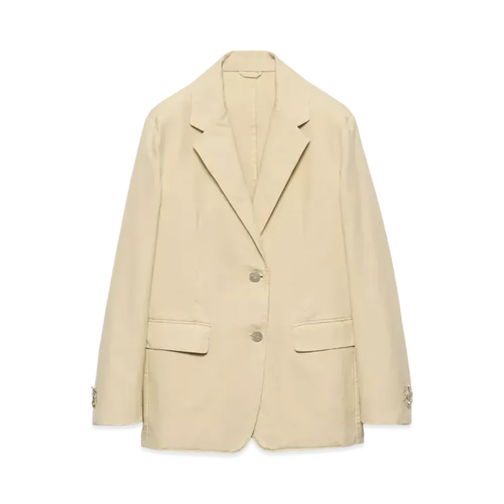 PRADA Women's Single-Breasted Old Canvas Jacket "Beige"