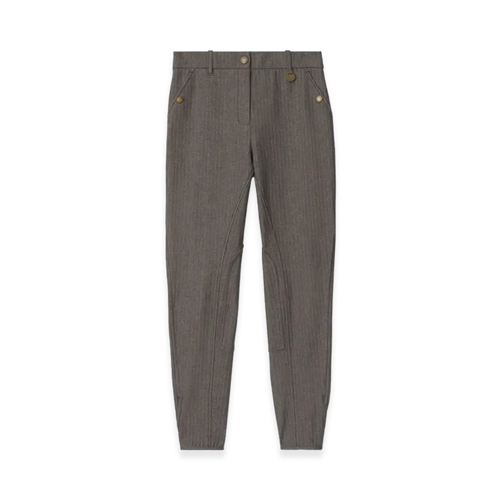 Burberry Women's Herringbone Stretch Cotton Jodhpurs "Walnut Brown/Taupe Beige"