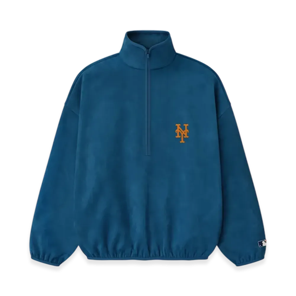 FEAR OF GOD ESSENTIALS Mets Suede Fleece Modern Half Zip "Blue Sapphire"