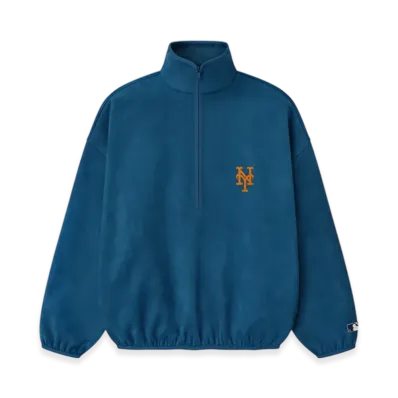 FEAR OF GOD ESSENTIALS Mets Suede Fleece Modern Half Zip "Blue Sapphire"