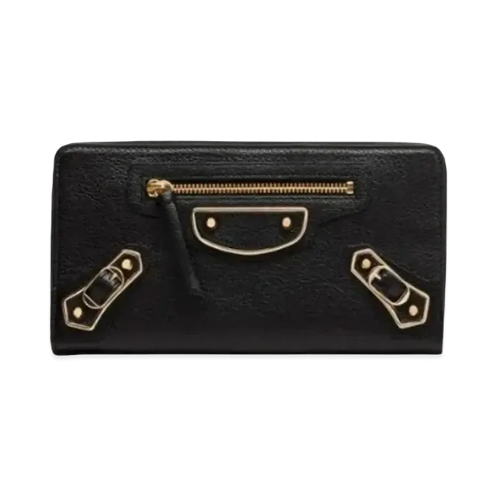BALENCIAGA Classic Metallic Edge Horizontal Full Zip Wallet "Black"