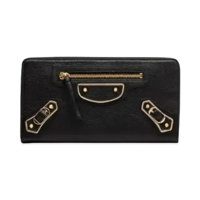 BALENCIAGA Classic Metallic Edge Horizontal Full Zip Wallet "Black"