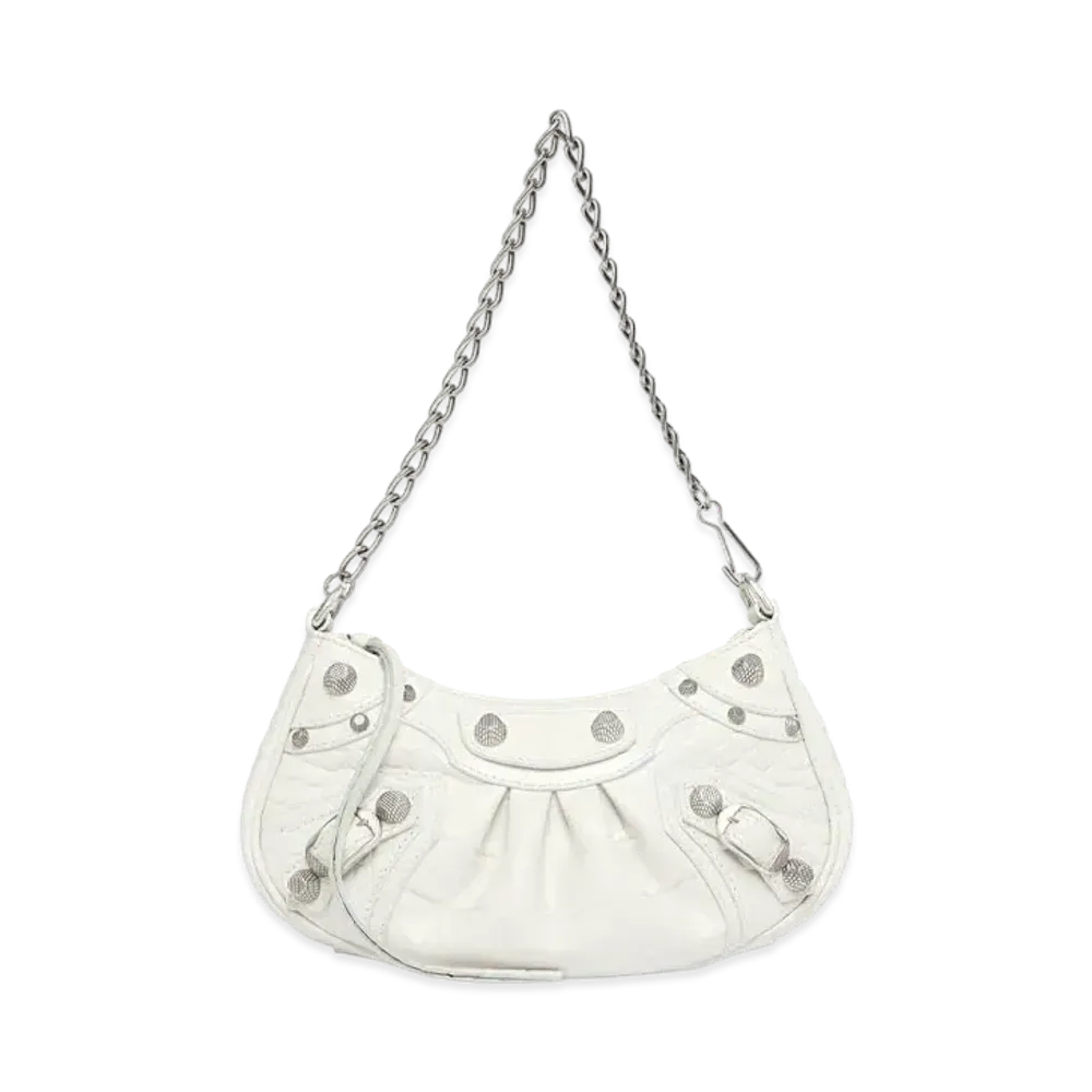 BALENCIAGA Le Cagole Mini Purse With Chain Crocodile Embossed "White"