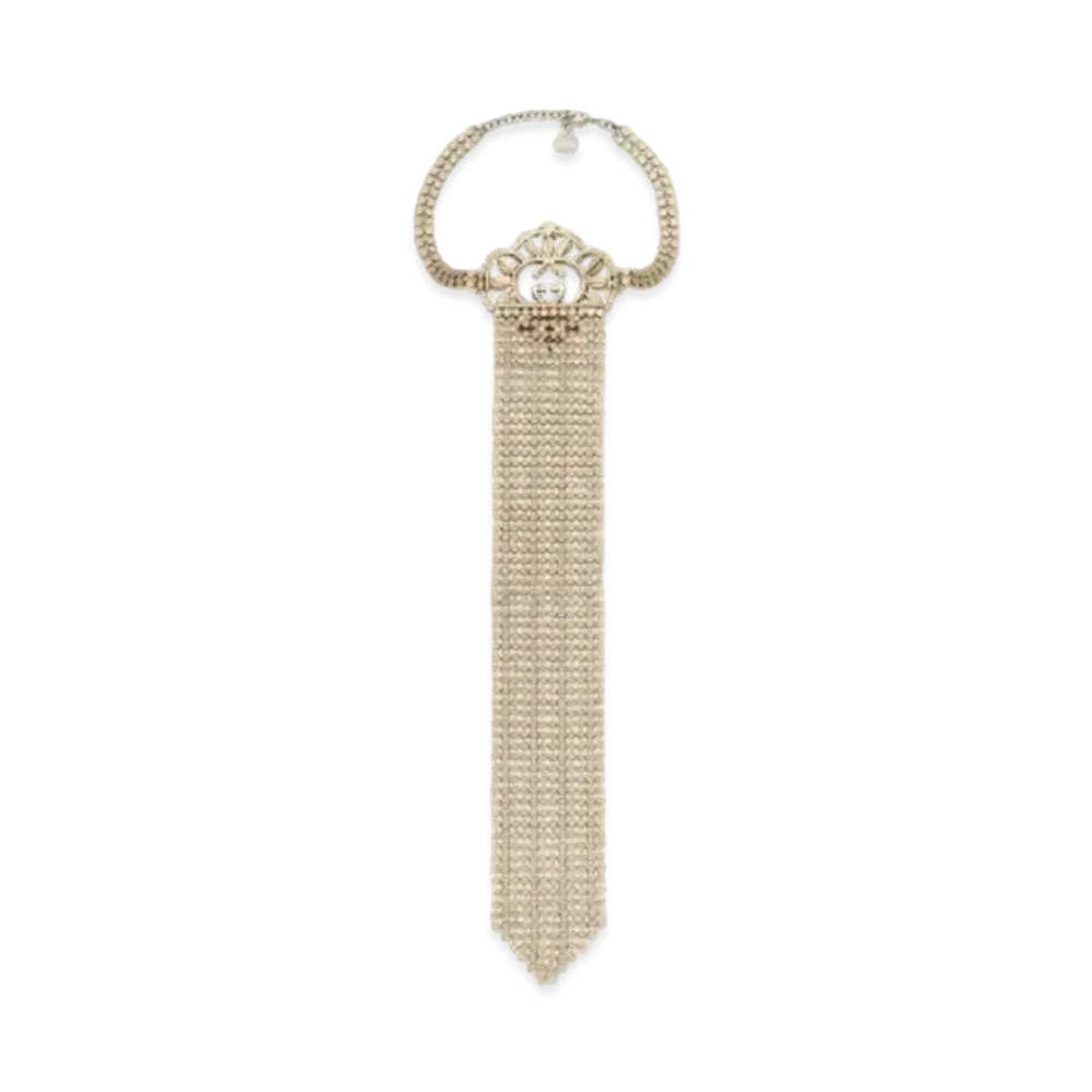 GUCCI Crystal Tie Shape Necklace "Palladium"