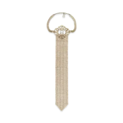 GUCCI Crystal Tie Shape Necklace "Palladium"