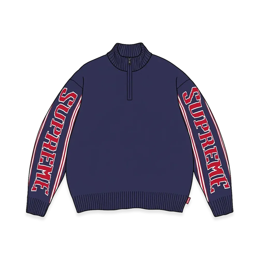 Supreme Jacquard Sleeve Half Zip Sweater "Navy"