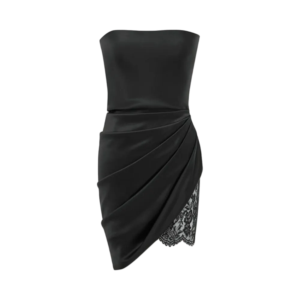 Saint Laurent Women's Strapless Dress in Silk Satin and Lace "Black"