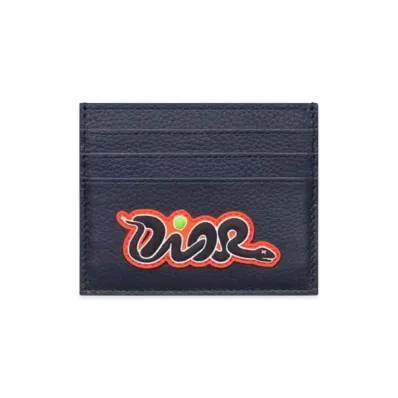 Dior x KAWS Card Holder Grained Calfskin "Navy Blue/Vermilion Red"