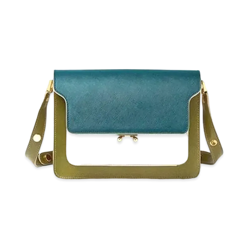 Marni TRUNK Bag in Smooth Calf Petroleum "Deep Green/White/Green"