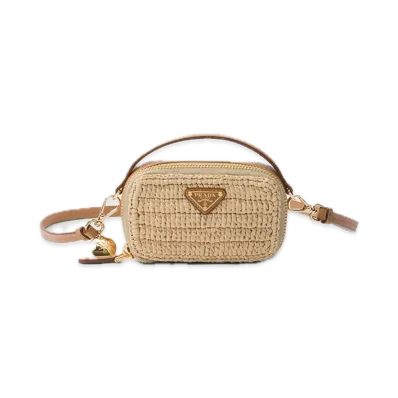 PRADA Crochet x Leather Mini Pouch "Natural"