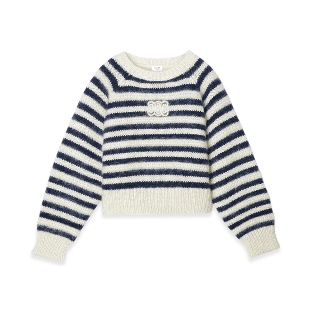 CELINE Pull Cropped Triomphe "Offwhite/Navy"