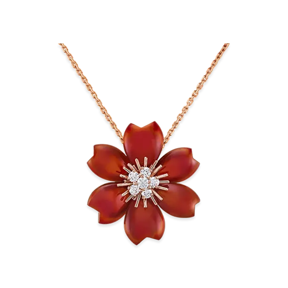 Van Cleef & Arpels Rose de Noel clip pendant small model "18K Rose gold/Carnelian/Diamond"