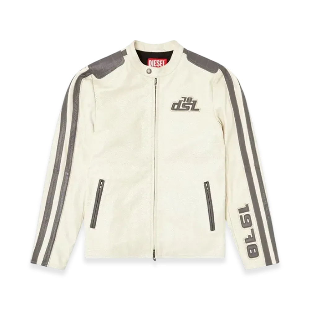 Diesel L-Pop Biker Jacket In Perforated Leather "White"