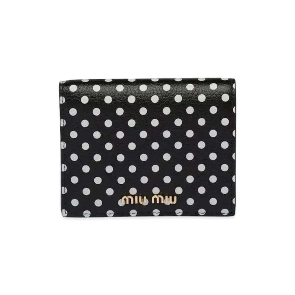 MIU MIU Print Madras Leather Wallet "Black/Light Beige"