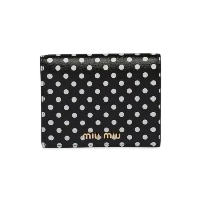 MIU MIU Print Madras Leather Wallet "Black/Light Beige"