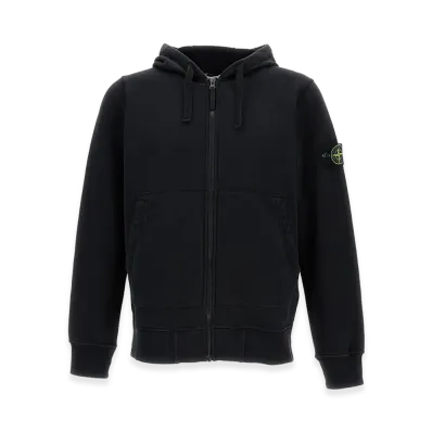 Stone Island French Terry Sleeve Patch L/S Zip-Up Hoodie with Pockets "Black"