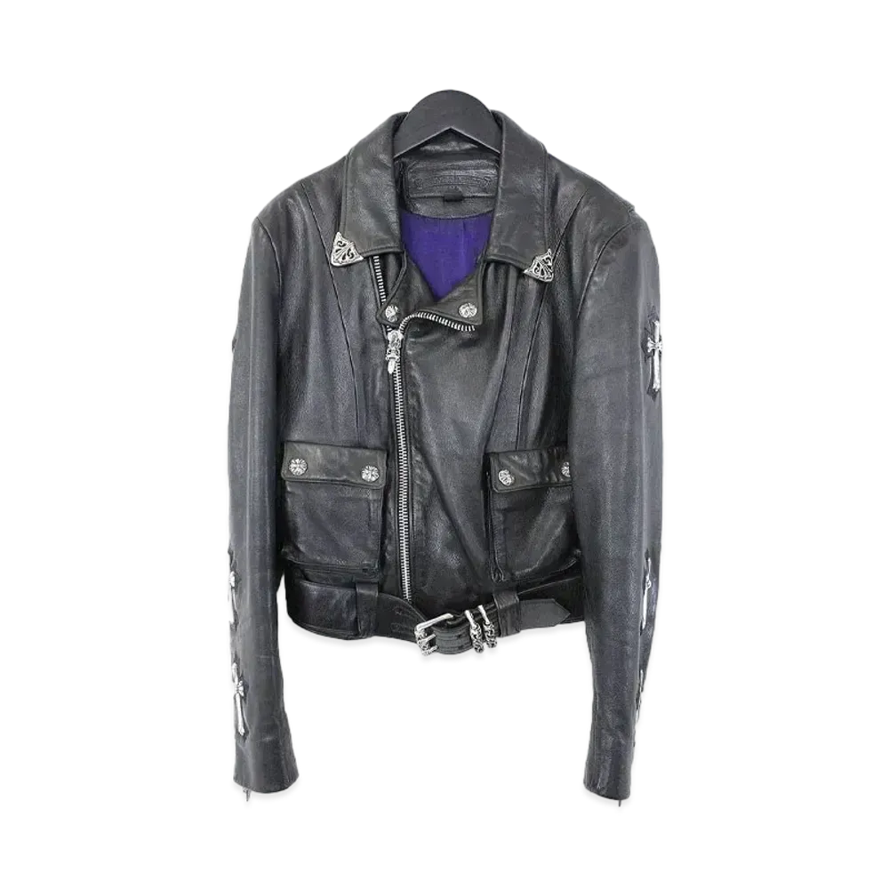 Chrome Hearts 7 Large CH Cross Decoration Leather Riders Jacket "Black"