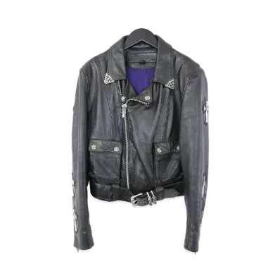 Chrome Hearts 7 Large CH Cross Decoration Leather Riders Jacket "Black"
