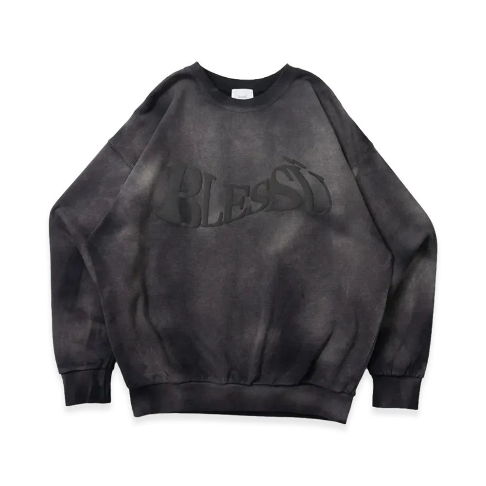 BLESS U BU Wave Logo Sweatshirt "Black"