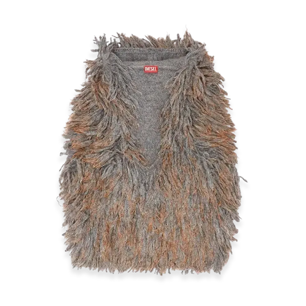 Diesel K-Haruf Sleeveless Hoodie In Shaggy Knit "Gray"