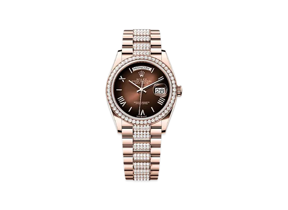 ROLEX Day-Date 36mm Everose Gold Diamond 128345RBR "Brown Ombre"