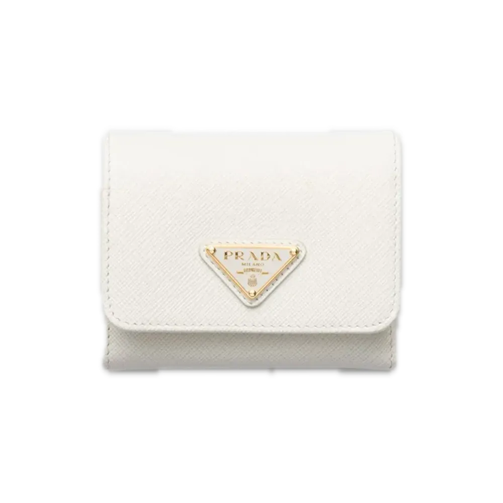 PRADA Saffiano Triangle Wallet "White"