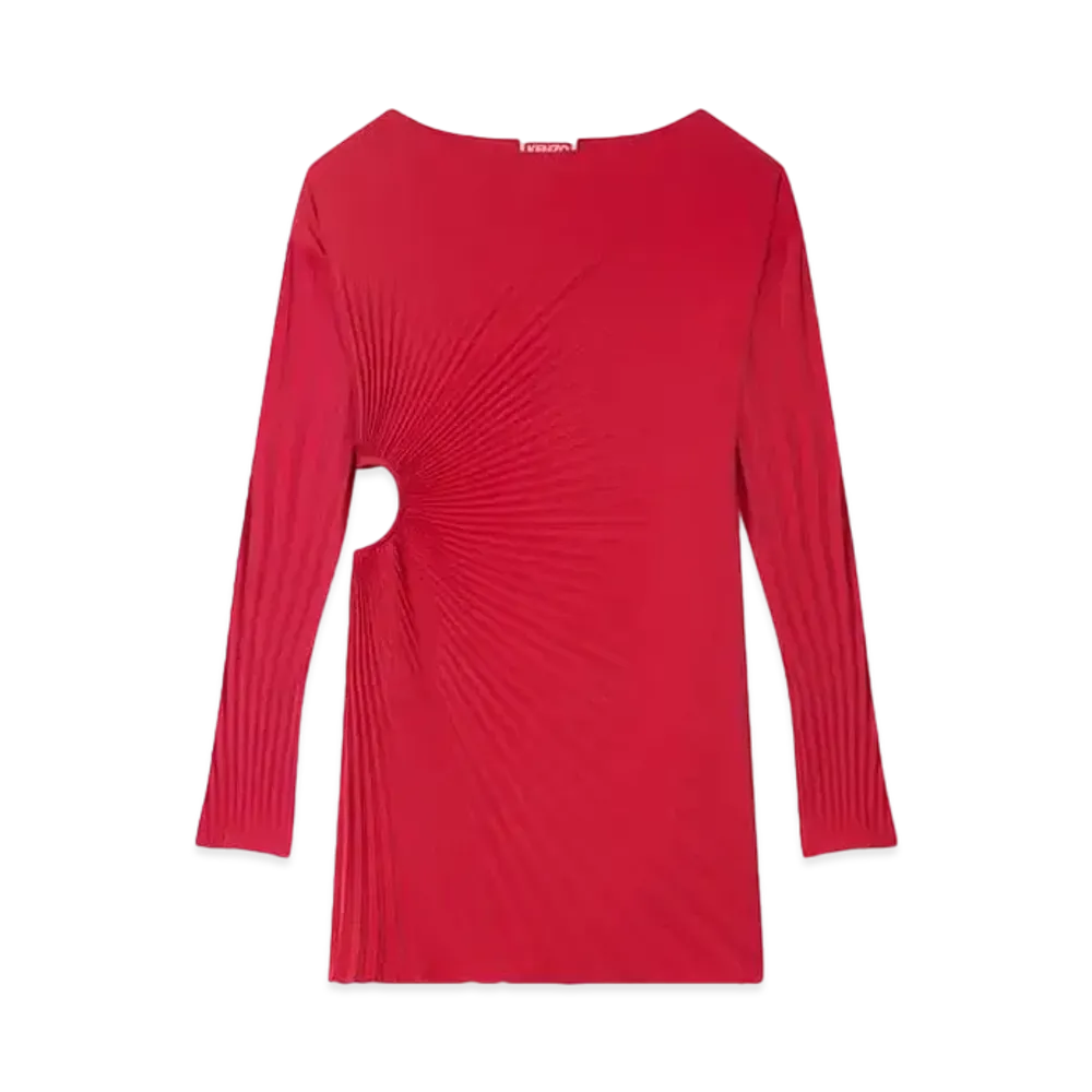 KENZO Sunray Pleats Short Dress "Cherry"