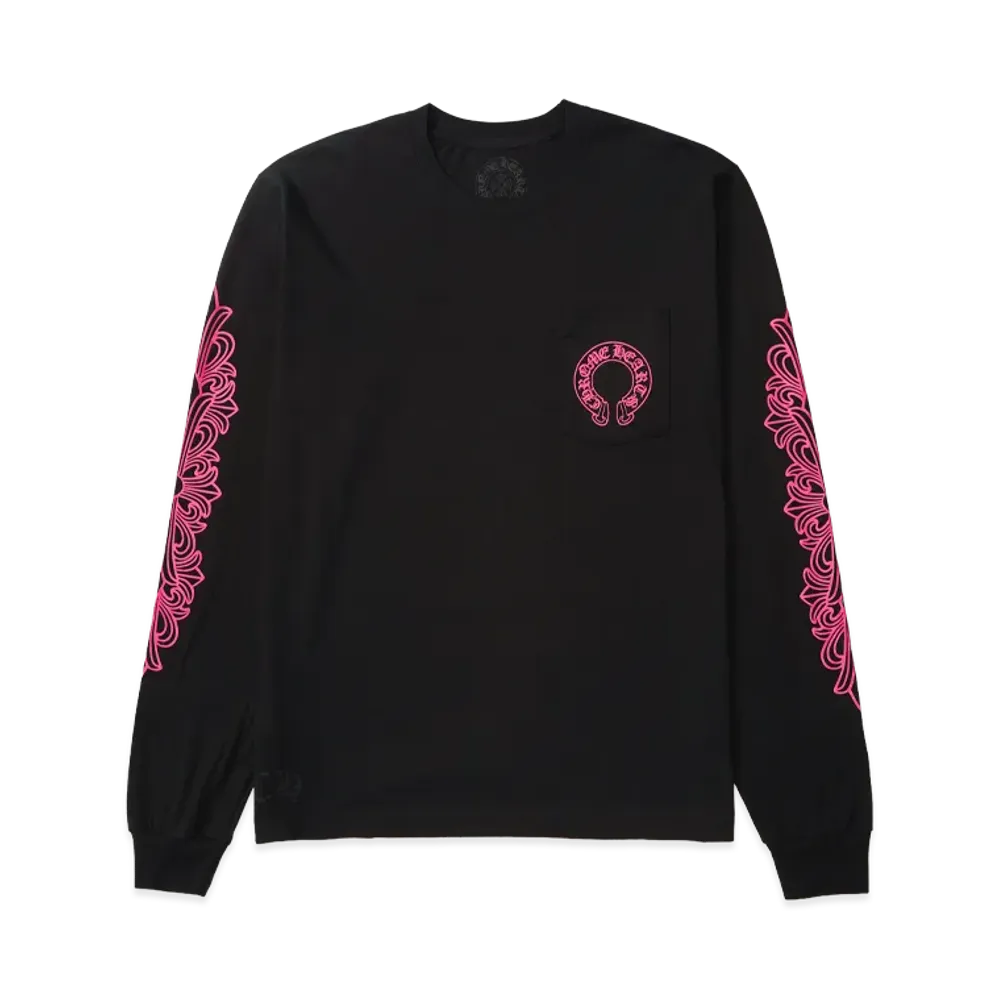 Chrome Hearts Horseshoe Floral Cross Pink Logo L/S Pocket T-Shirt "Black"