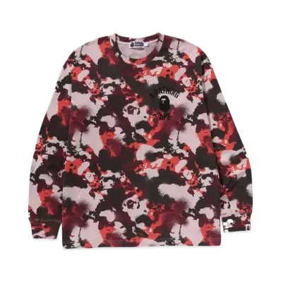 A BATHING APE Map Camo Relaxed Fit LS Tee "Red"