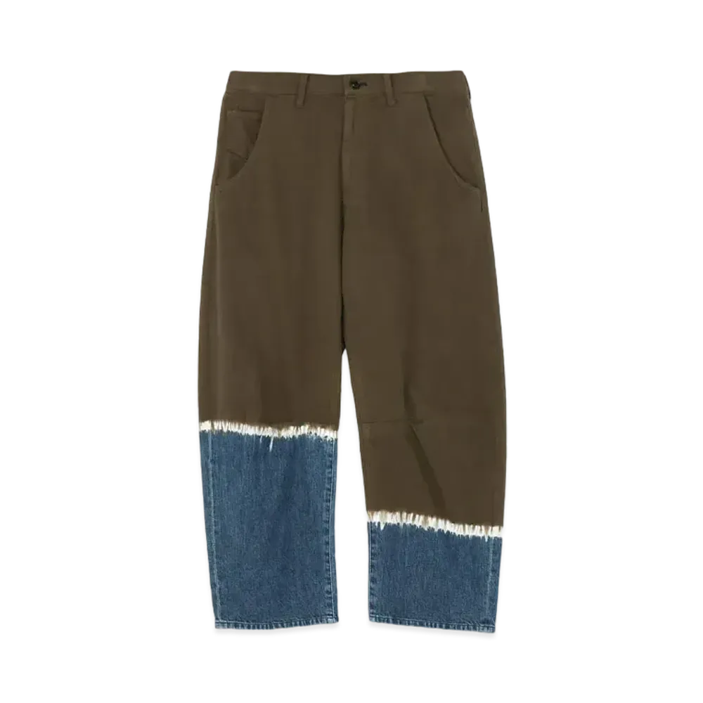 Yohji Yamamoto Y's 10OZ DENIM DISCHARGE TIE DYE GUSSET WIDE PANTS "Khaki"