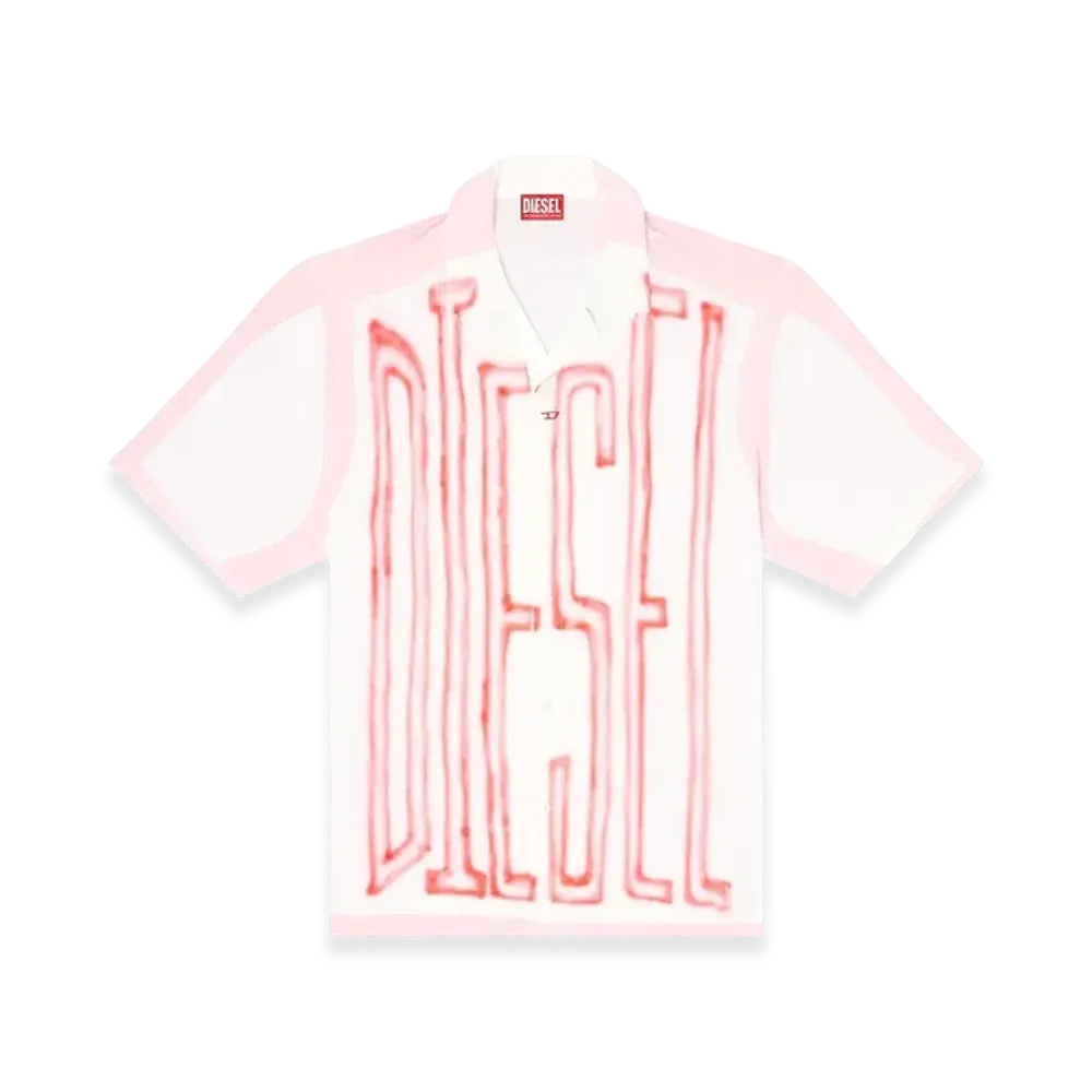 Diesel C-Paroshort-Graffiti-Fra Satin Bowling Shirt With Graffiti Logo "Pink White"