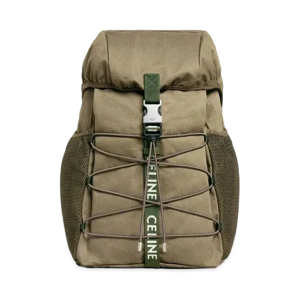 CELINE Medium Backpack Trekking In Cotton Gabardine "Khaki"