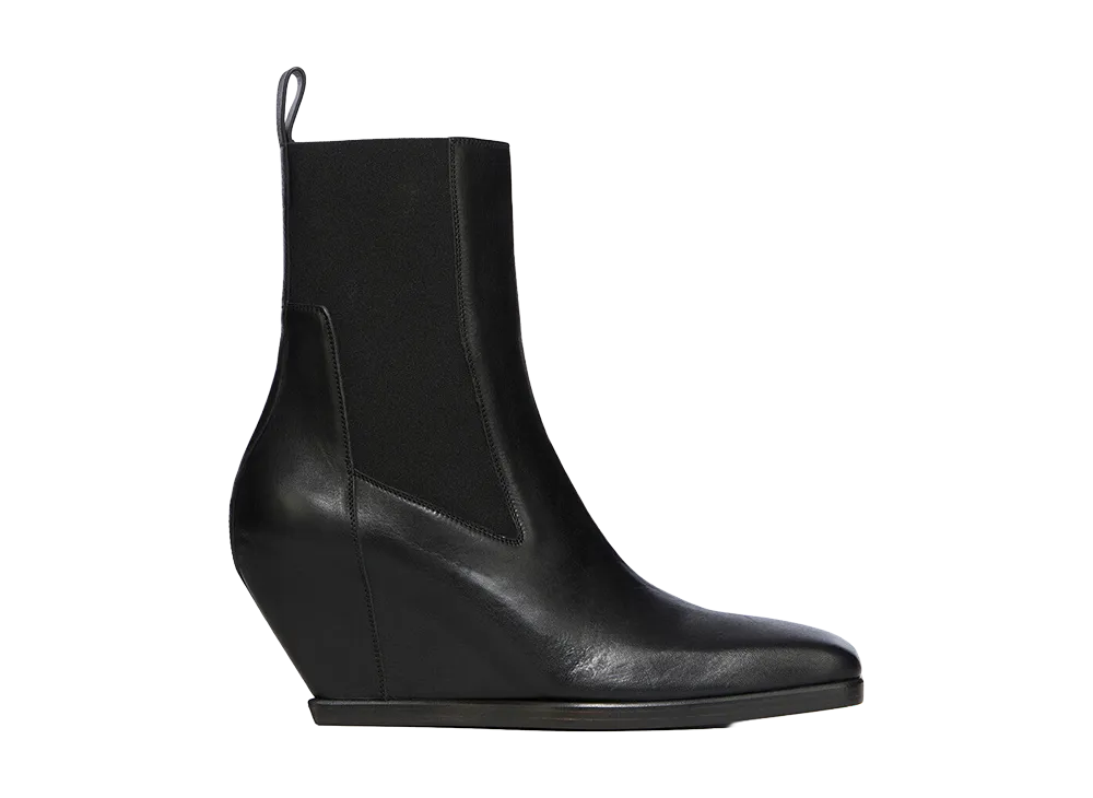 Rick Owens SS26 Wedge Heeled Sliver Washed Calf Leather "Black"