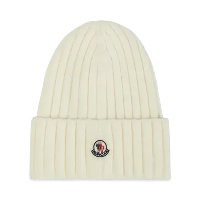 MONCLER Ribbed Knit Wool Beanie "White"