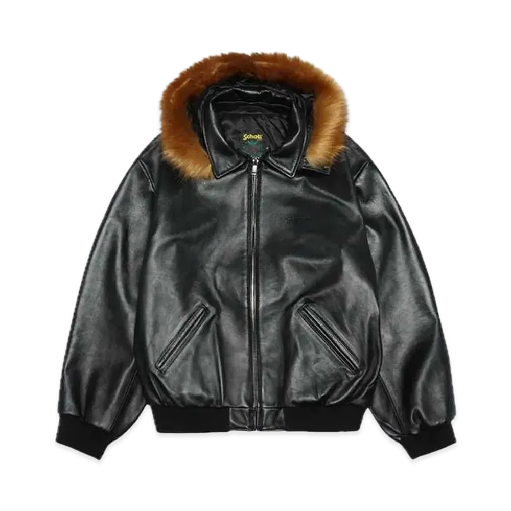 Supreme x Schott Hooded Leather Bomber Jacket "Black"