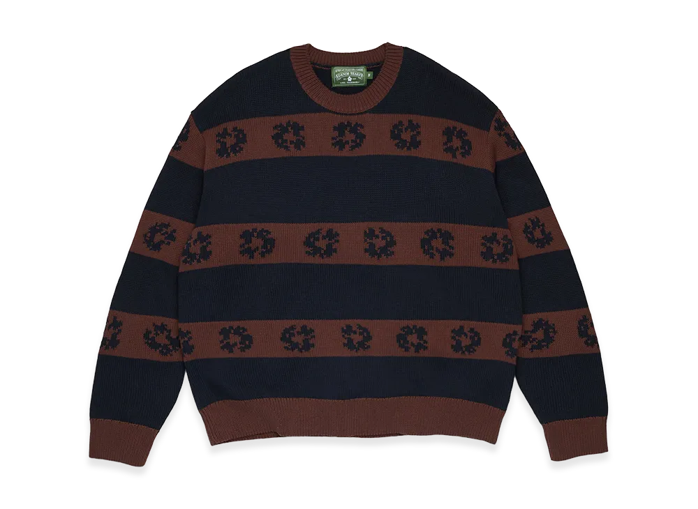 DENIM TEARS Cotton Wreath Striped Sweater "Navy/Brown"