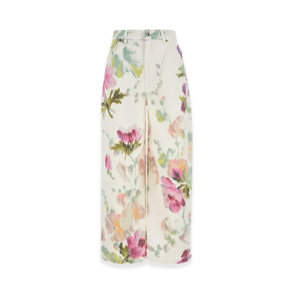 LOEWE Women's Printed Denim Wide-Leg Jeans "White/Pink"