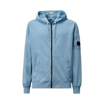 C.P. Company Light Fleece Full Zip Hooded Sweatshirt "Pacific Coast Light Blue"