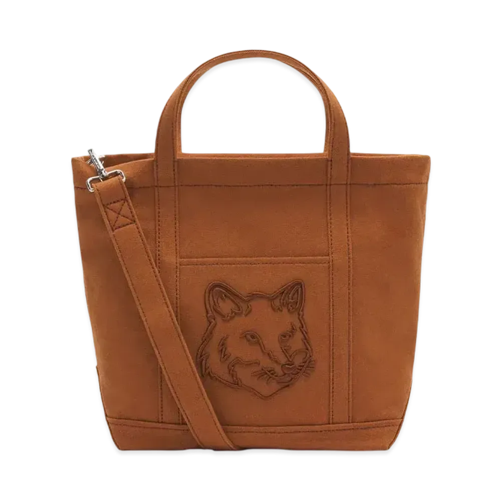 Maison Kitsune Fox Head Small Tote "Fawn Brown"