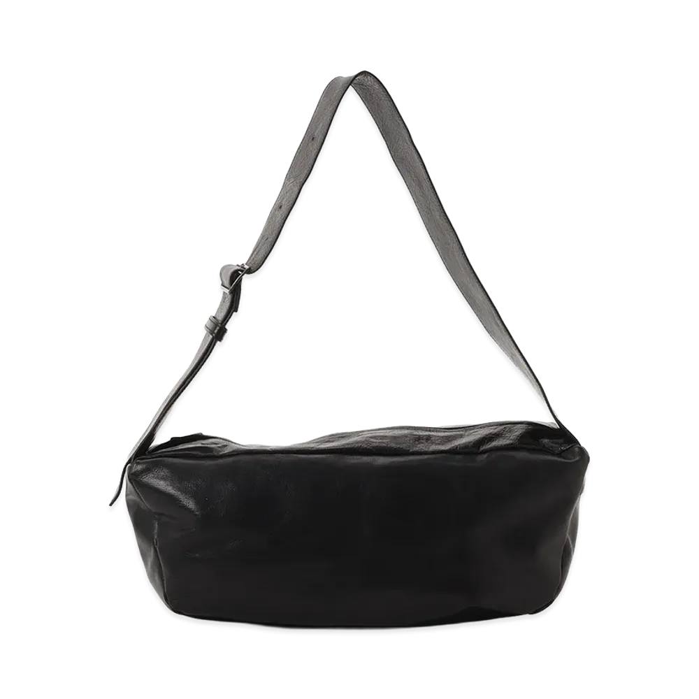 Y's Surface-dyed Soft Tan Leather Box Shoulder Bag "Black"