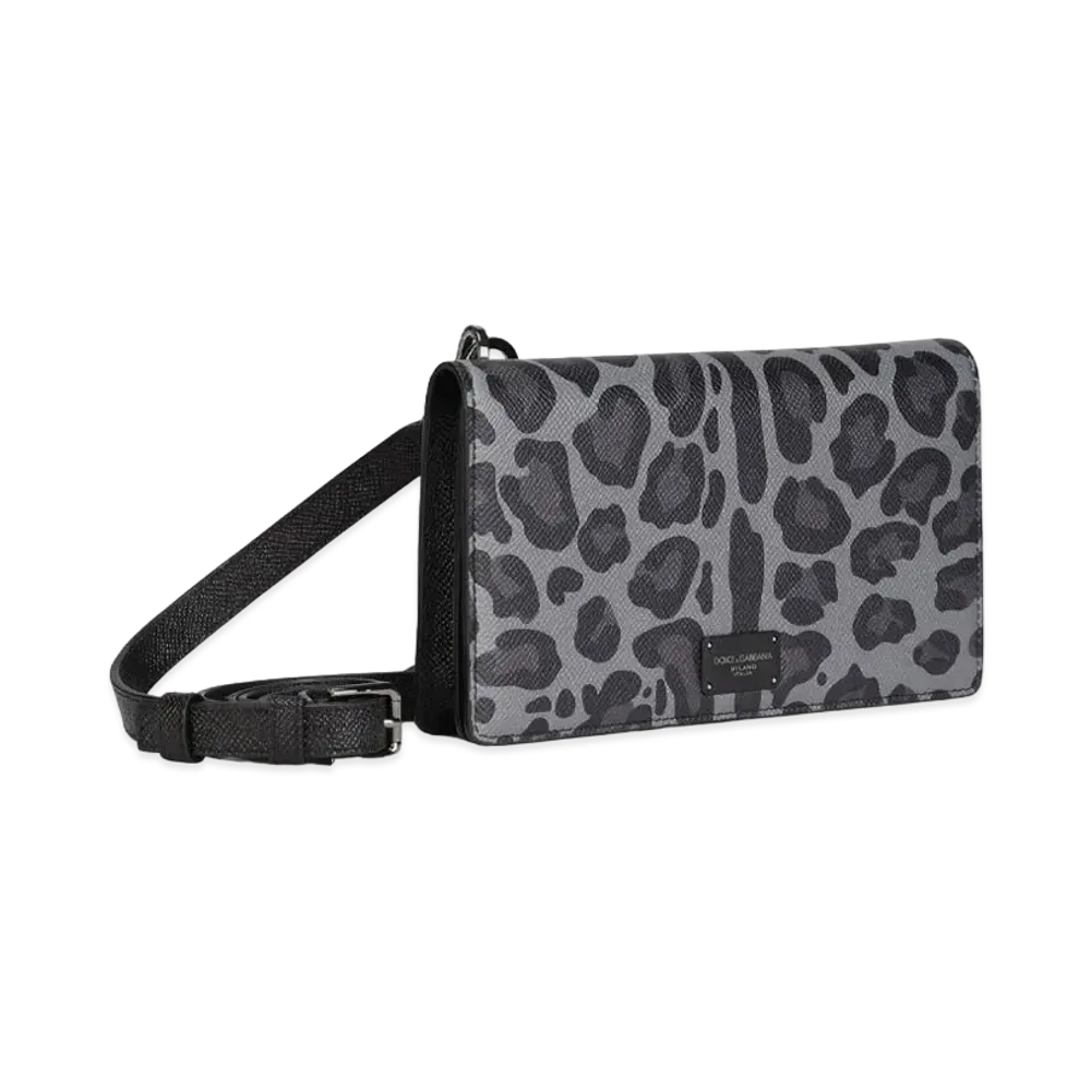 Dolce&Gabbana Crossbody Wallet Dauphine Calfskin Grain Base Leopard Print "Multicolor"