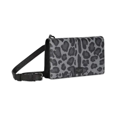 Dolce&Gabbana Crossbody Wallet Dauphine Calfskin Grain Base Leopard Print "Multicolor"
