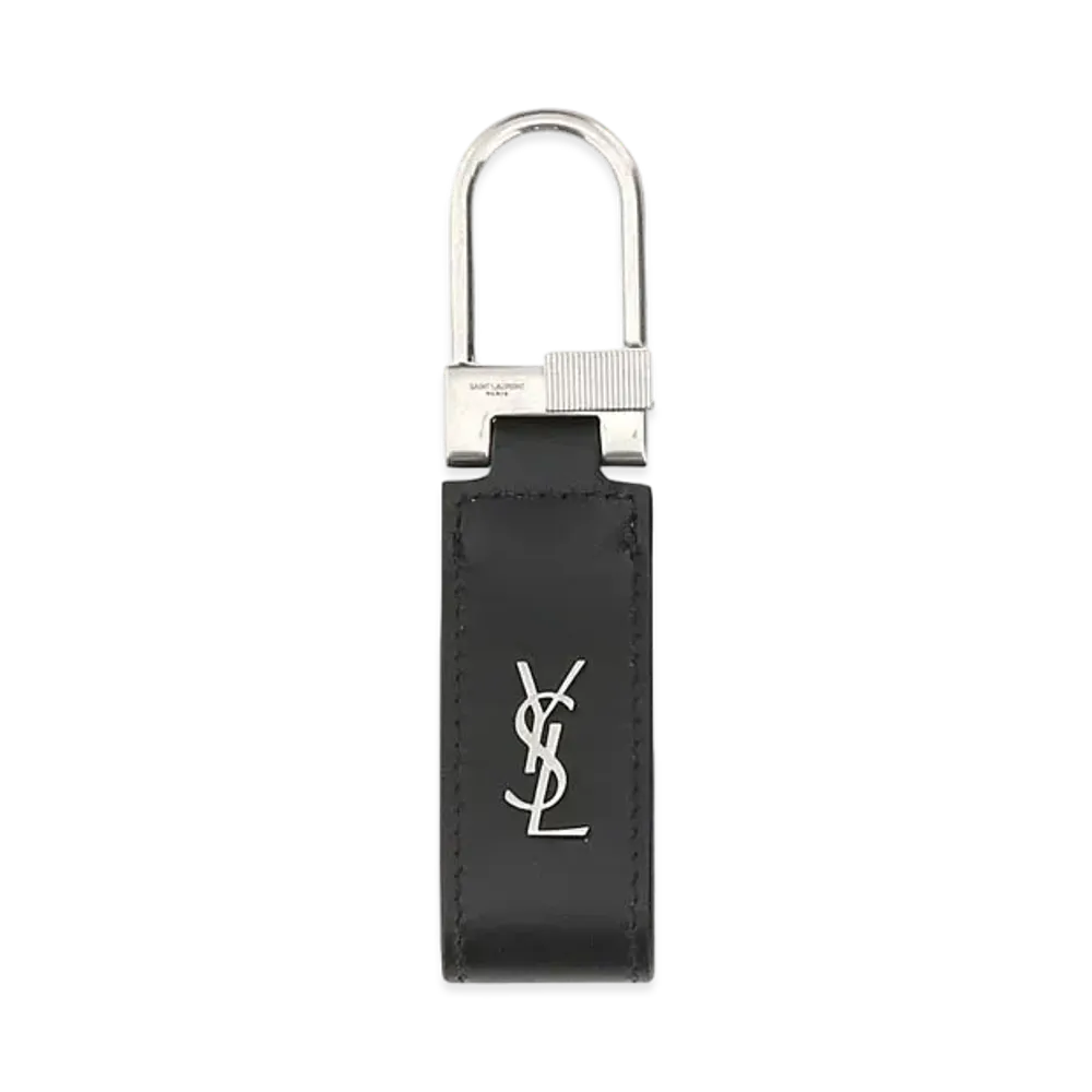 SAINT LAURENT Saint Laurent Tiny Monogram Keyring In Shiny Leather "Black"