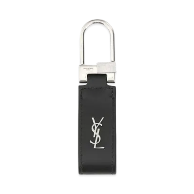 SAINT LAURENT Saint Laurent Tiny Monogram Keyring In Shiny Leather "Black"