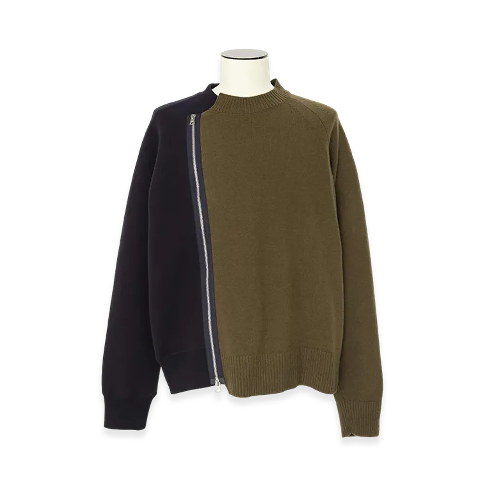 sacai Wool Knit x Sponge Sweat Blouson "Navy/Khaki"
